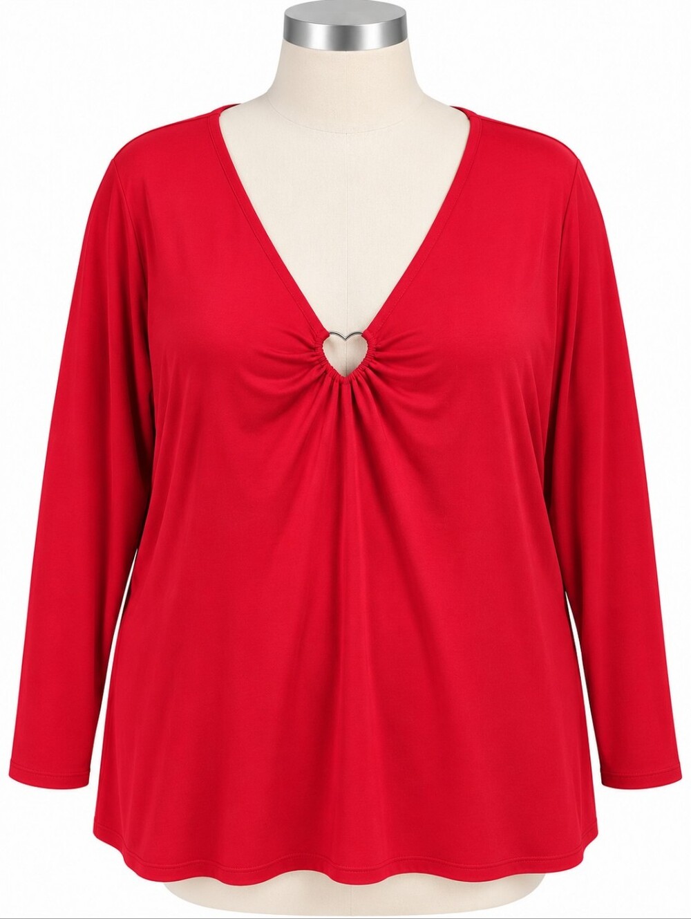 Torrid Top Womens 5 5X Red Heart Ring V-Neck Long Sleeve Cotton Knit Blouse NWT